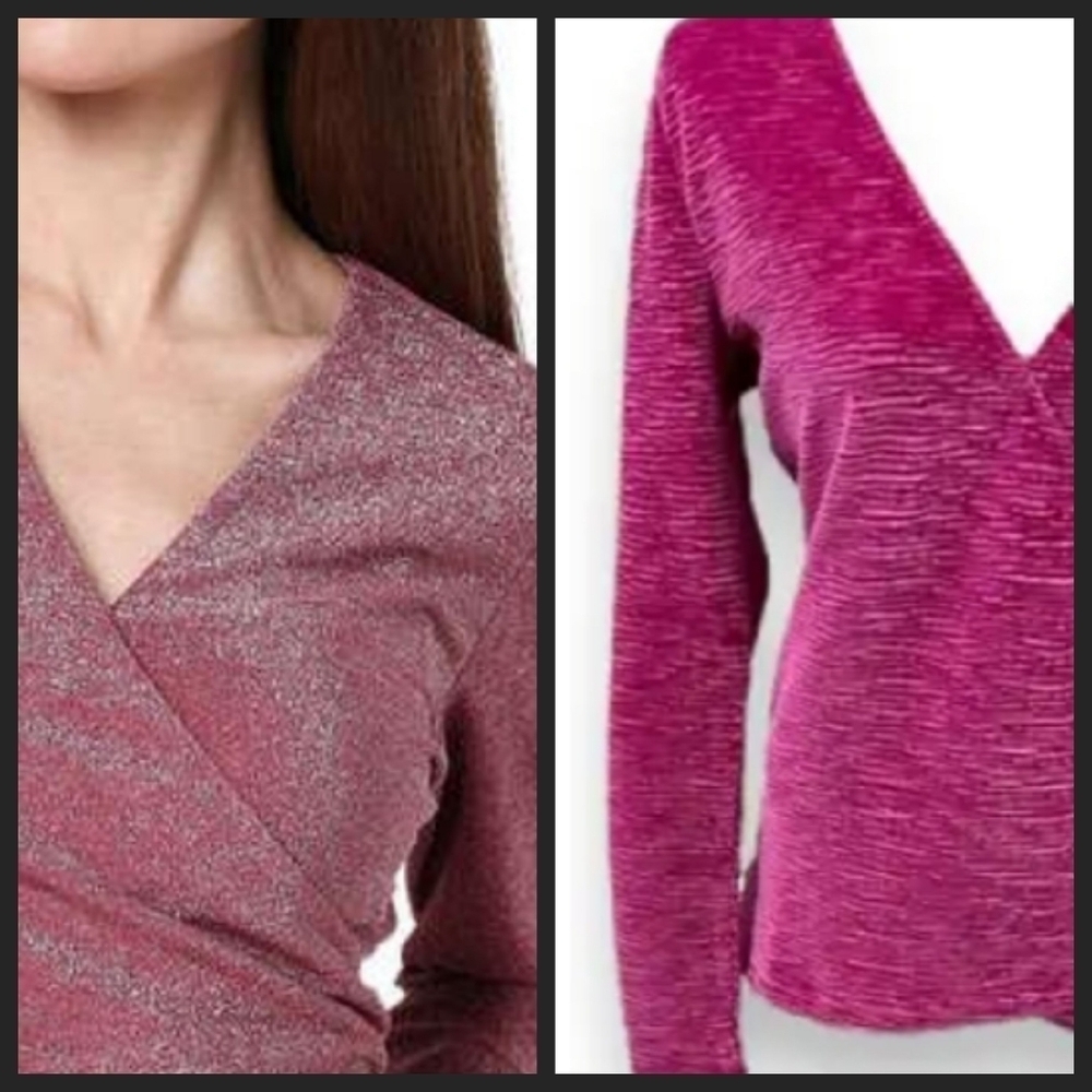 NEW! ACOS&A Textured Splice Wrap Like V-neck Blouse Top Medium.